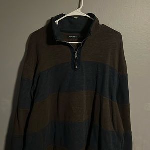 Nautica 1/4 Zip, Size 2XL, Vintage Style. Brown/Blue Color